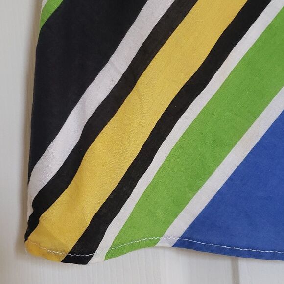 VINTAGE Skirt Black Blue Green Bold Stripe Chevron Cotton - Picture 3 of 6
